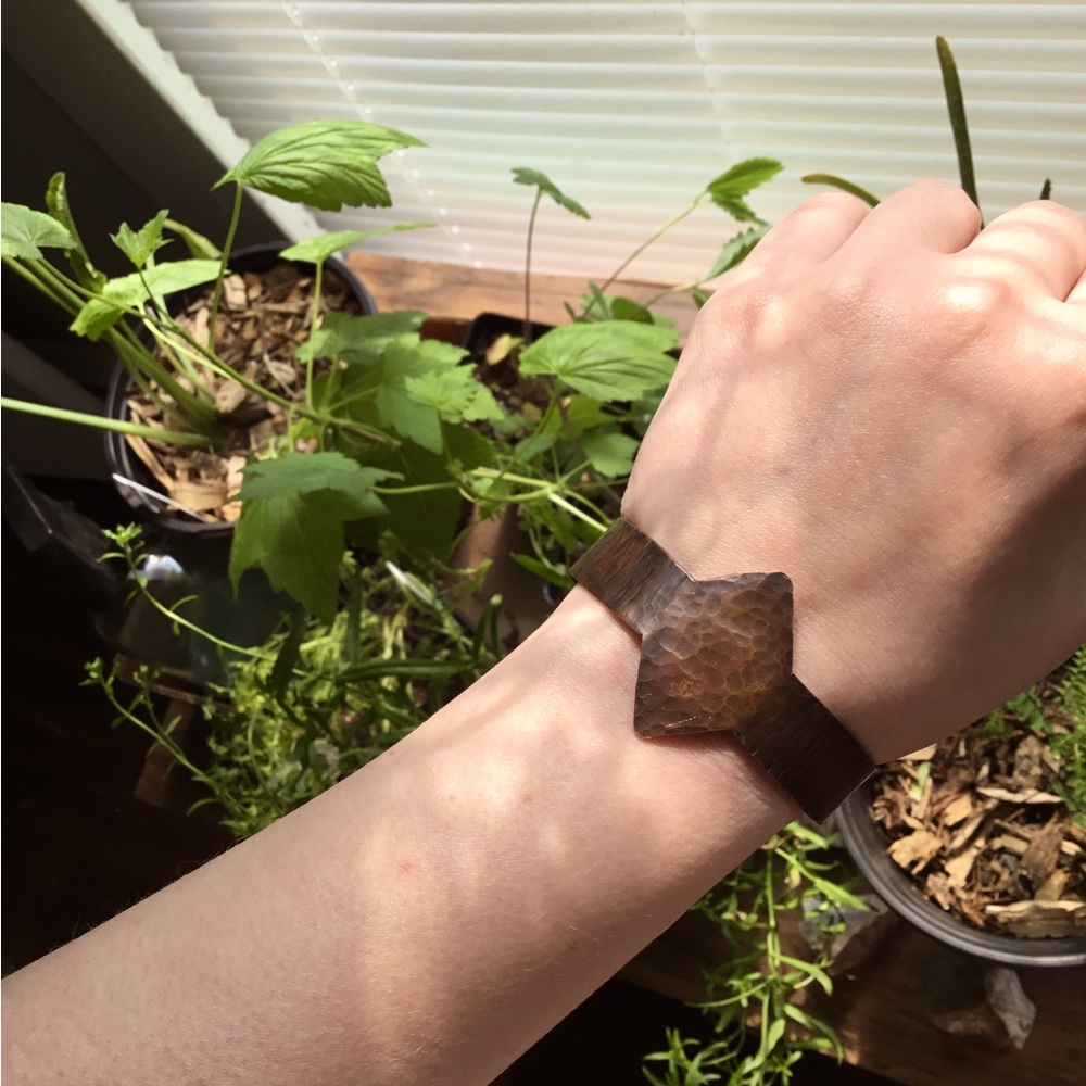 Handmade adjustable bronze cuff bracelet.